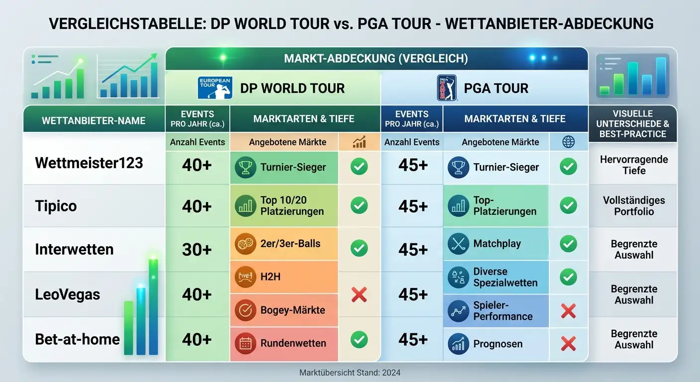 DP World Tour Anbietervergleich Deutschland: Markttiefe bei GGL-lizenzierten Buchmachers für europäische Tour-Events