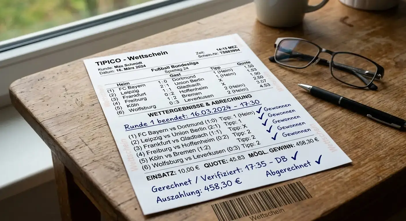 Wettschein-Auflösung bei einer First Round Leader Wette nach Ende der ersten Runde