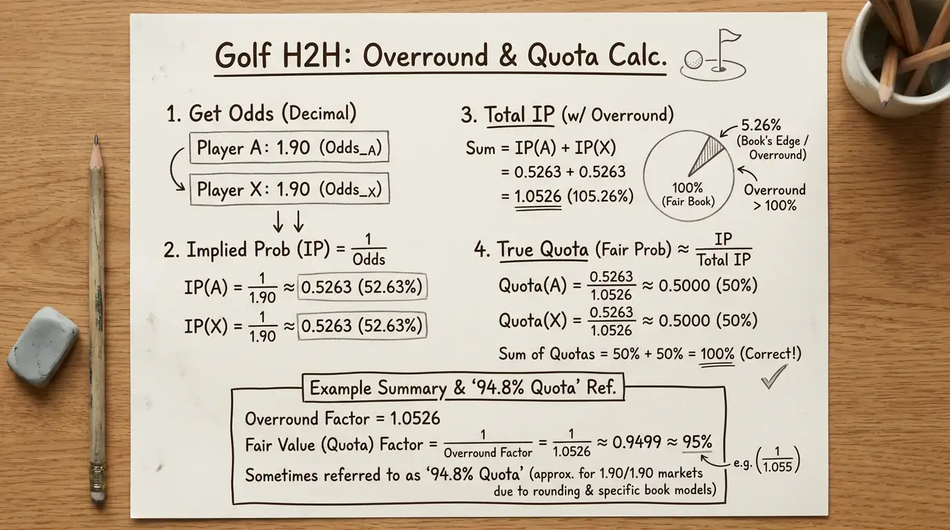 Schritt-für-Schritt-Berechnung des Overrounds und Quotenschlüssels bei einer Golf Head-to-Head-Wette