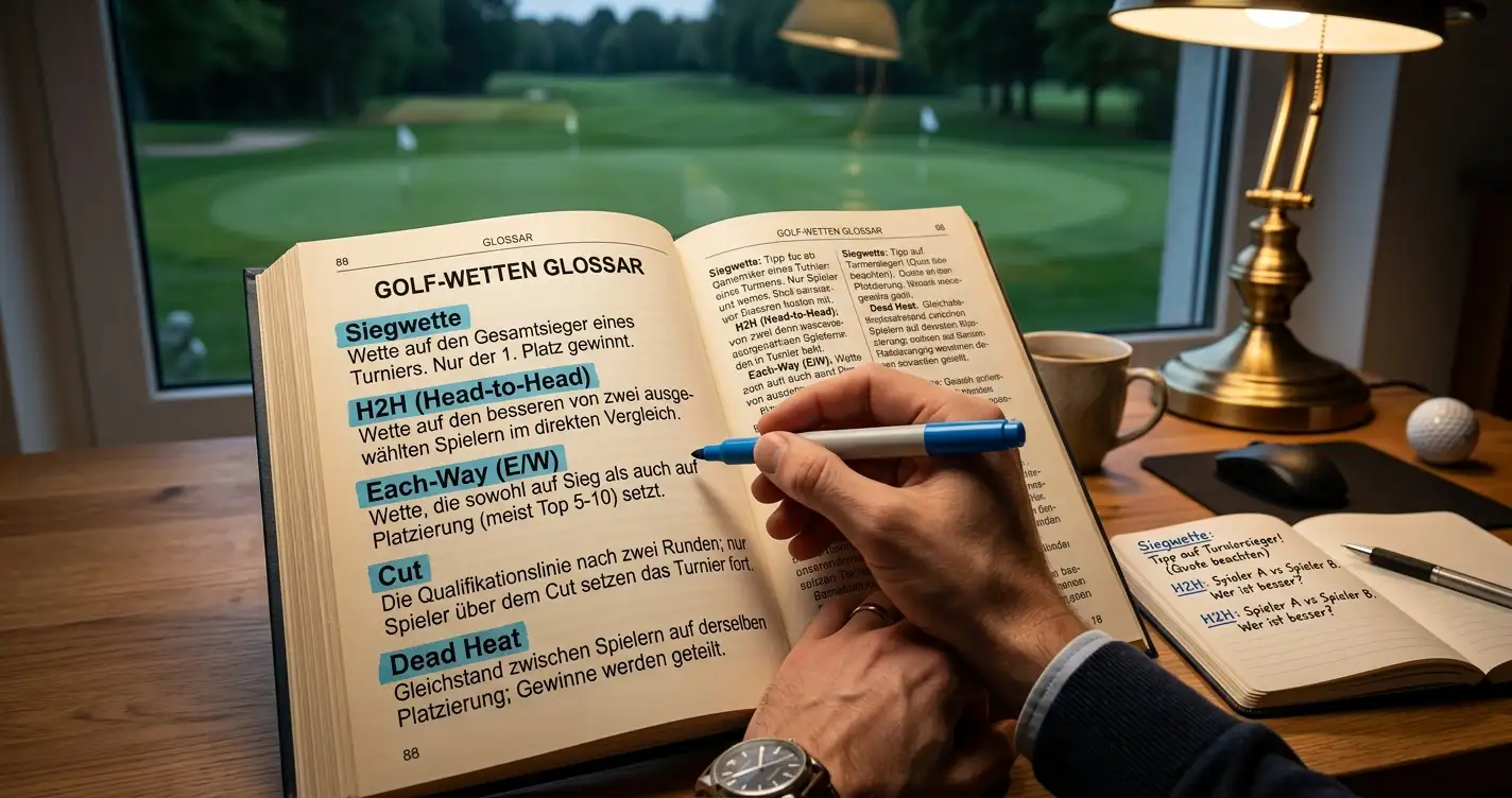 Golf Wetten Terminologie vollständiges Glossar Fachbegriffe für Anfänger und Fortgeschrittene