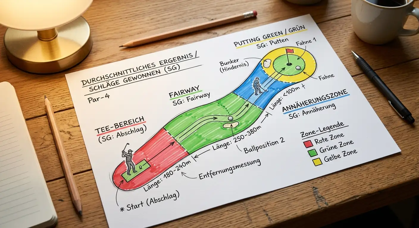 Übersicht der vier Strokes Gained Kategorien OTT, APP, ARG und P für die Golf-Wettanalyse