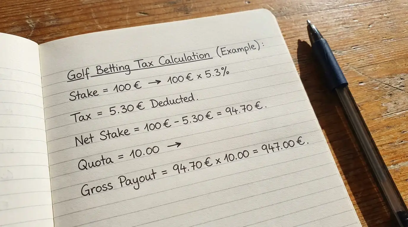 Beispielrechnung zur Wettsteuer beim Golf Wetten — Einsatz 100 Euro, Nettogewinn bei Quote 10,00